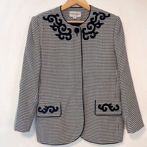 Vintage John Meyer of Norwich Houndstooth Velvet Detail Blazer Size 14
